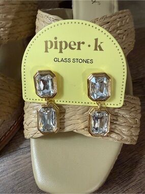 Piper Gold-tone Glass Double-Drop Earrings in Clear Glass, NWT - gorgeous!